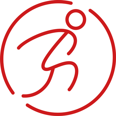 Icon eines laufenden Menschen in einem Kreis - rot 