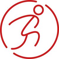 Icon eines laufenden Menschen in einem Kreis - rot 