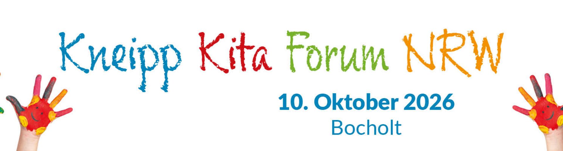 Schriftzug Kneipp Kita-Forum 2026 mit Kinderhänden am Rand