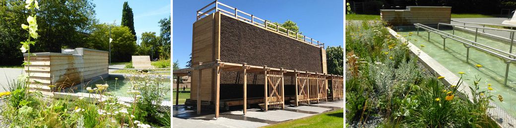 Kneipp-Armbadbecken, Gradierwerk und Kneipp-Tretbecken im Kurpark Xanten